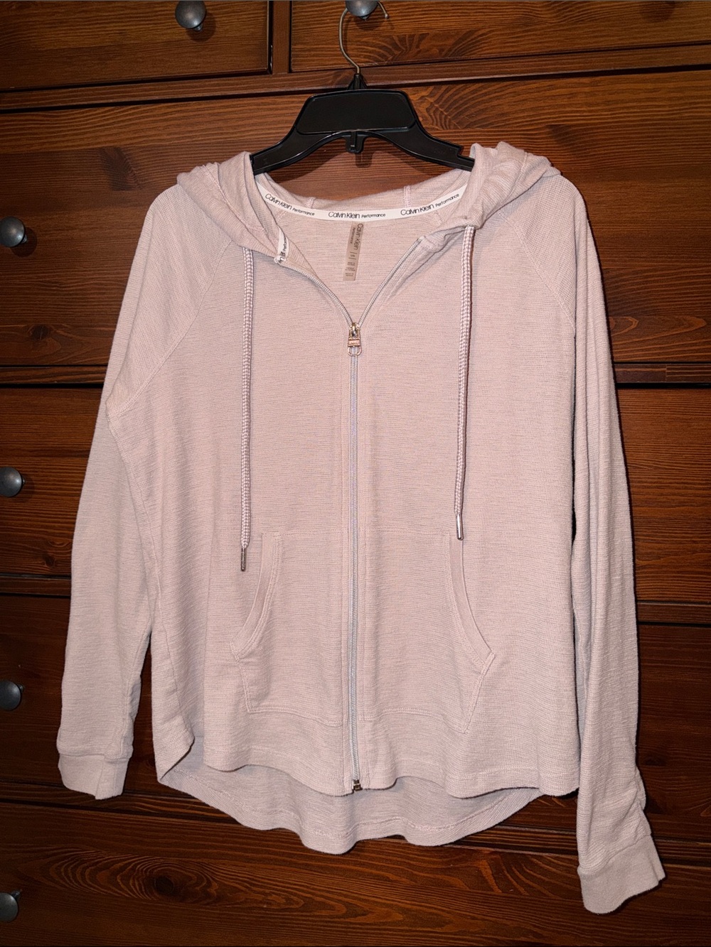 Calvin Klein Performance Ruched-Sleeve Zip Hoodie Evening Sand Large